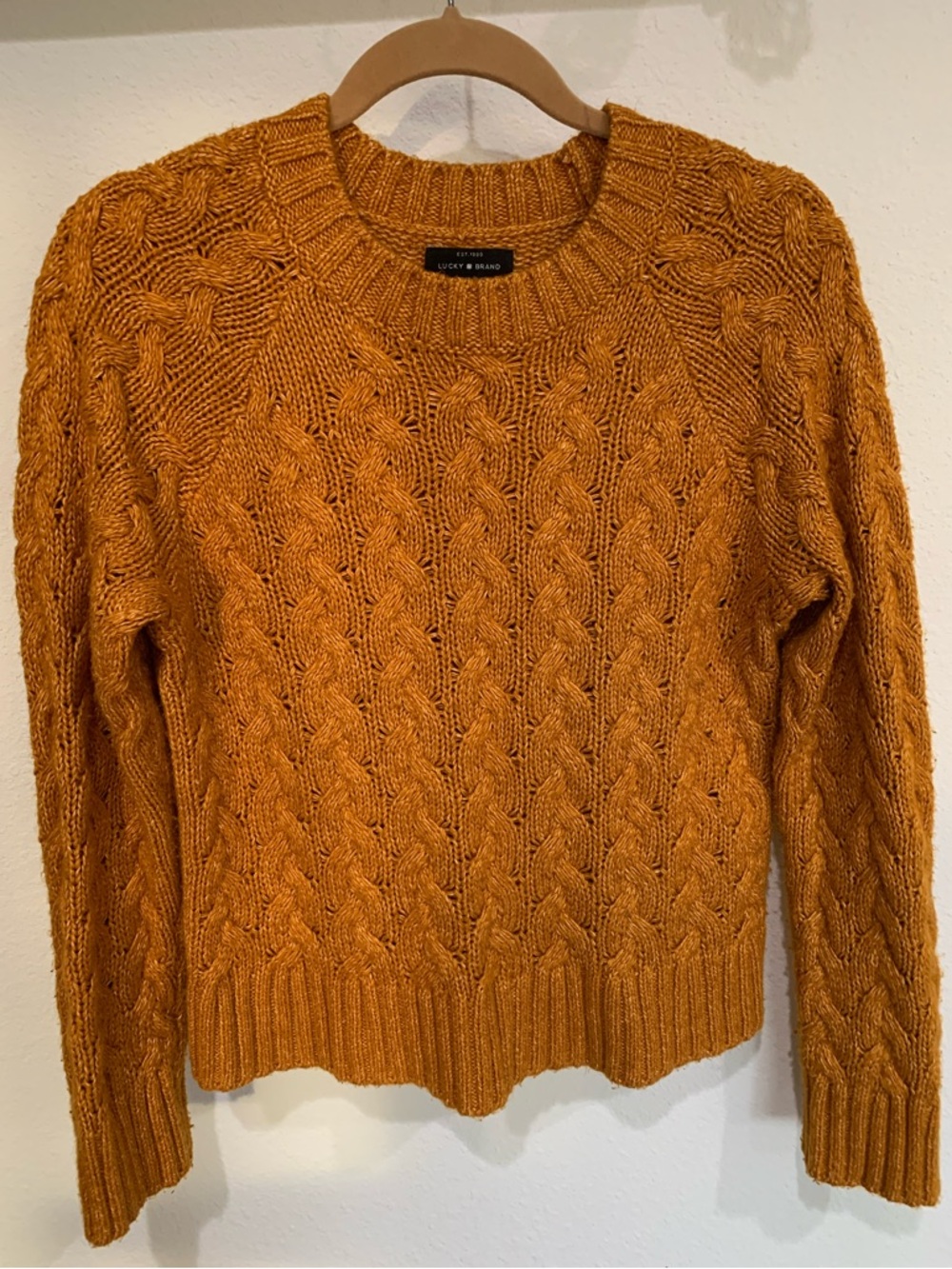 Soft Lucky Brand Women's Quinn Cable Knit Sweater - Mustard
